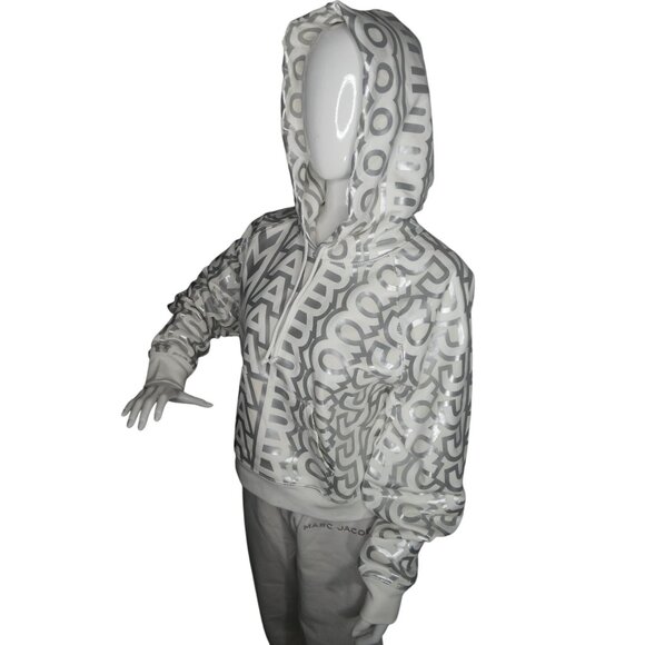 Marc Jacobs Women's Monogram Cropped Hoodie and Pants 2 PC Set Silver White Size - Picture 4 of 16